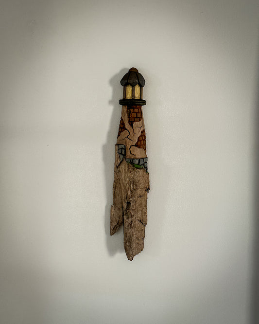 Lighthouse Cotton Wood Bark Carving